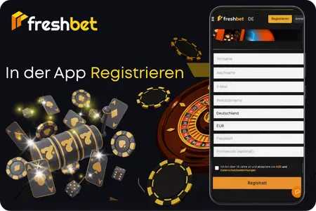 Registrierungsprozess für ein Konto in der Freshbet App