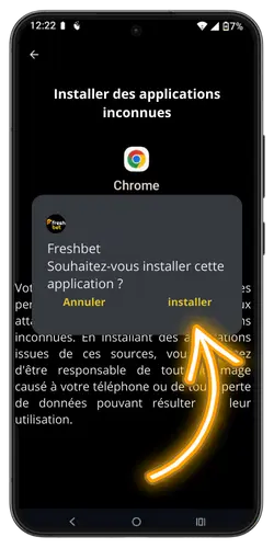 Installation de la Freshbet app sur un appareil Android
