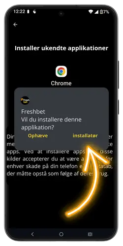 Installation af Freshbet app på en Android enhed